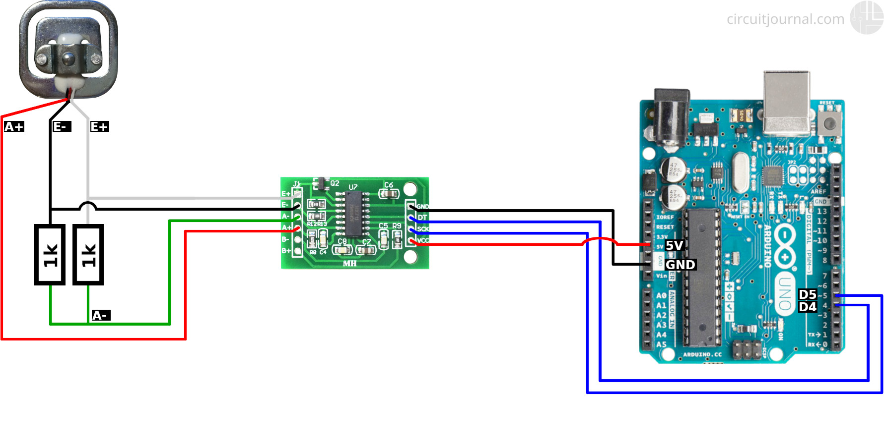Connecting a single bathroom scale load cell module to Arduino with the HX711 module