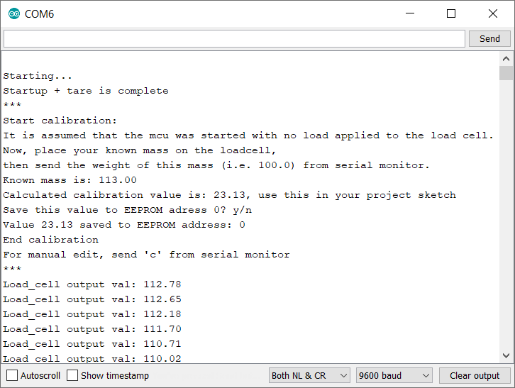 Load cell calibration in Arduino Serial Monitor