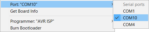 Arduino IDE ports after connecting the USB cable