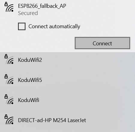 ESP8266 access point in the Wi-Fi list