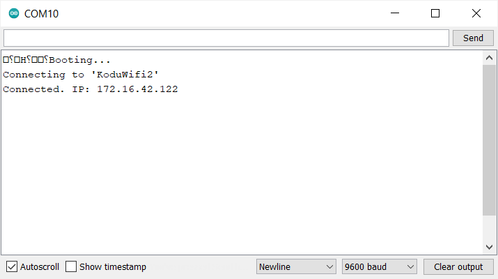 Arduino IDE OTA. Successful Wi-Fi connection log in terminal.