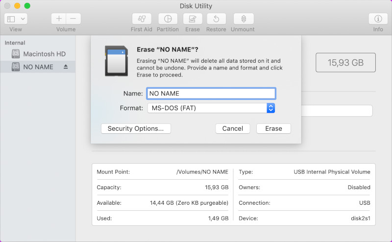 Formatting an SD card on Mac