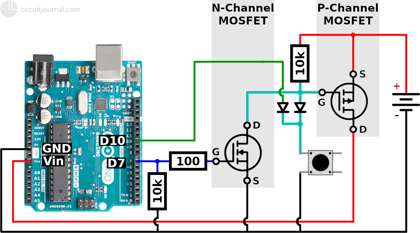 Schematic for Arduino self power OFF circuit with power button input pin