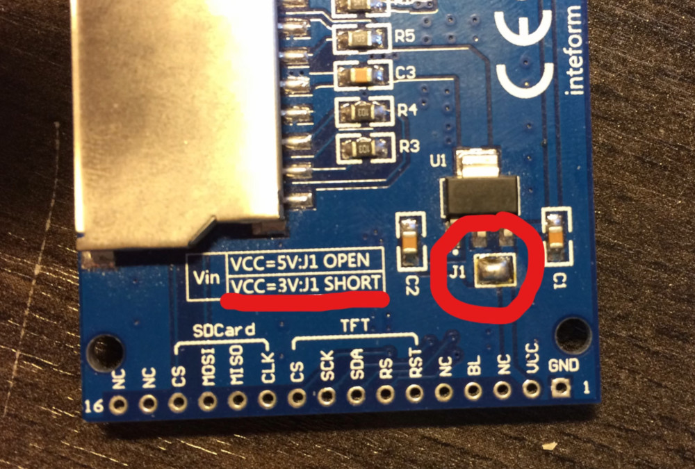 Short J1 on the back of the screen to enable 3.3V power input.